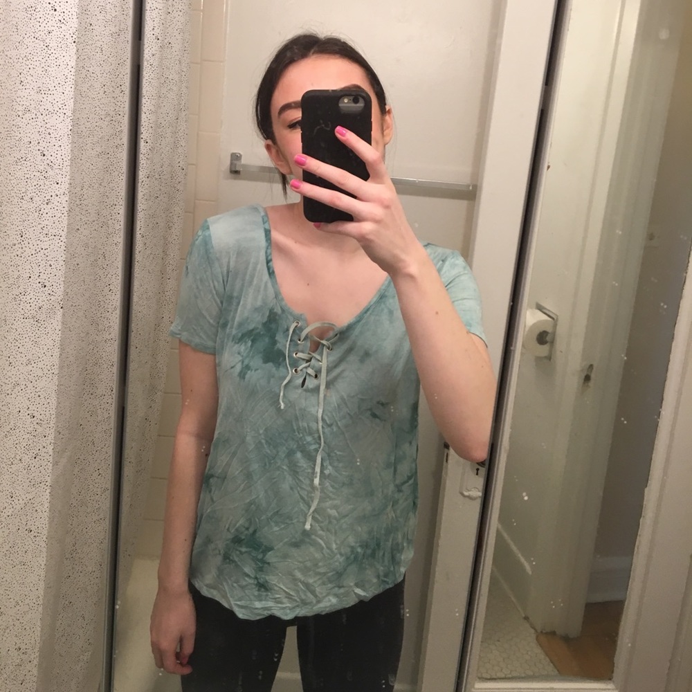 Green Tie Dye Boho Laced T-Shirt